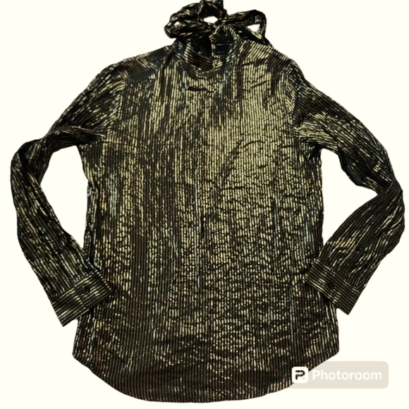 ASOS Design Gold and Black Tie Bow Neck Blouse sz L - Picture 4 of 7